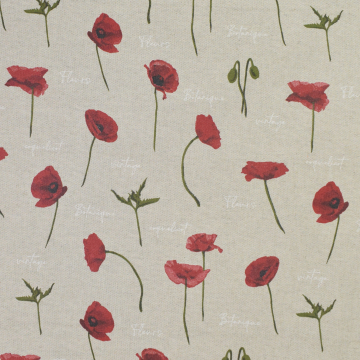 Tissu enduit coton déperlant coquelicots, beige