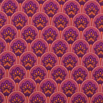 Gecoate katoen oriental flowers, bessenkleurig