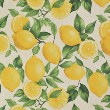 Tissu enduit coton déperlant citrons, beige