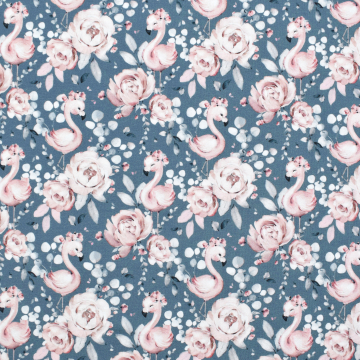 Bio Baumwolljersey Flamingo, jeansblau
