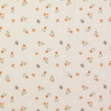 Biologische katoenjersey flowers and bees, beige