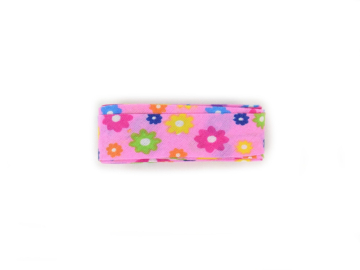 Biaisband bloemen, 3 m., fuchsia