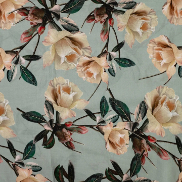 Blousestof Lyocell flowers, vaalgroen