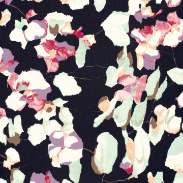 Viscose Crepe abstract flowers, navy blue
