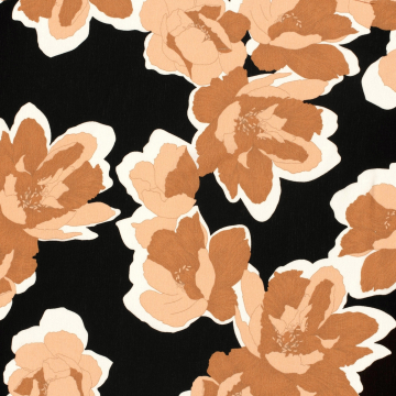 Tissu crêpe viscose Fleurs Big flowers, noir