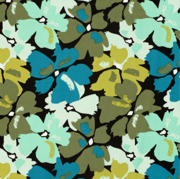 Tissu crêpe viscose Fleurs Flowers, noir