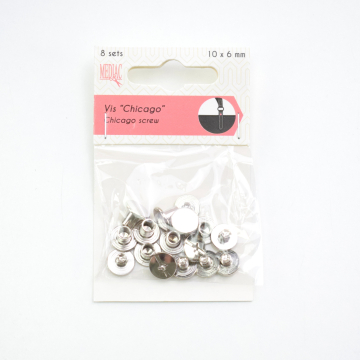 8 vis Chicago 10x6mm pour sacs, couleur argent