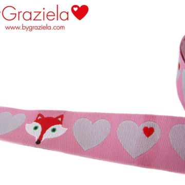 byGraziela Herzen mit Fuchs, rosa grau, Farbenmix Webband