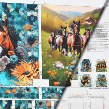 Canvas Kinder Rucksackpanel Flower Horse 50 x 150 cm