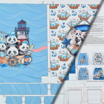 Canvas Kinder Rucksackpanel Panda Cruise 50 x 150 cm