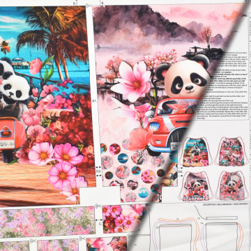 Canvas Kinder Rucksackpanel Panda Love 50 x 150 cm