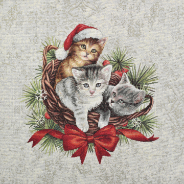 Tissu déco panneau gobelin Chats de Noël Christmas Cats, 46x46 cm