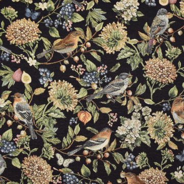 Dekostoff Gobelinstoff Paradise Bird Flora, schwarz