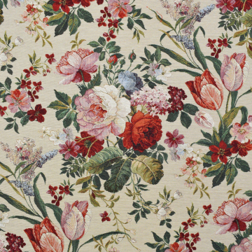Decoration fabric Gobelin Rose Tulip Bouquet, beige