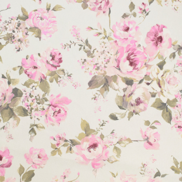 Tissu déco semi panama Big Roses, blanc vanille