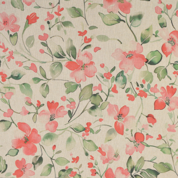 Tissu déco semi panama Rameaux de fleuri, beige