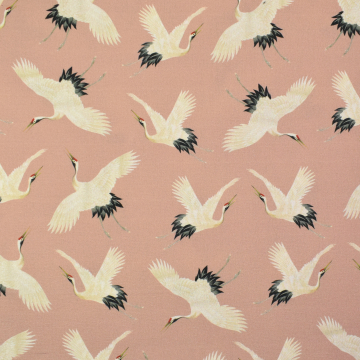 Decoration fabric half panama Crane Bird, old rosé