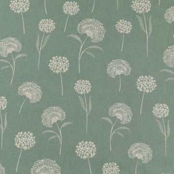 Tissu déco semi panama graines de pissenlit Dandelions, vieux vert