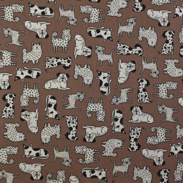Decoration fabric half panama Dog Wildlife Art, brown