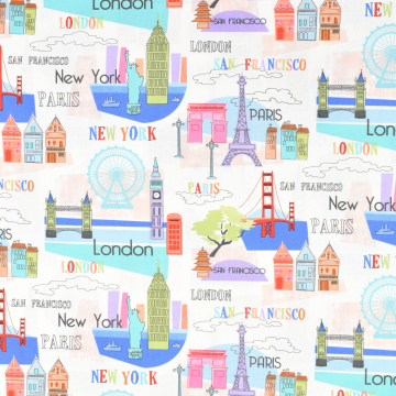 Decoratiestof half panama Famous Big City, wit
