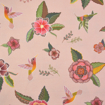 Decoratiestof half panama Floral Kolibri, oudrosé