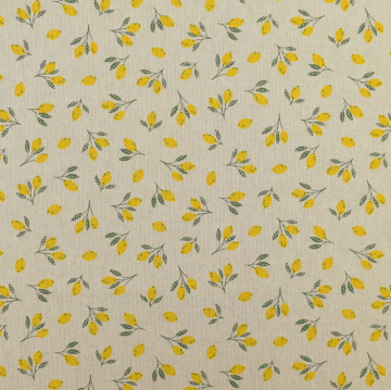 Tissu déco semi panama petits citrons Little Citrus Fruits, blanc nature