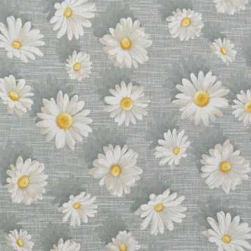 Tissu déco semi panama Fleurs Marguerites, gris