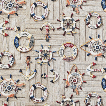 Tissu déco semi panama Bord de mer chic Maritime Signs, beige