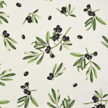Tissu déco semi panama Olives branches, blanc cassé