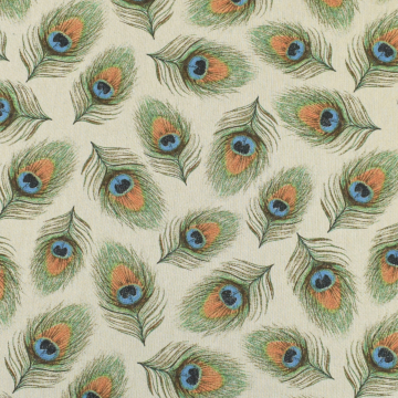 Tissu déco semi panama plumes de paons