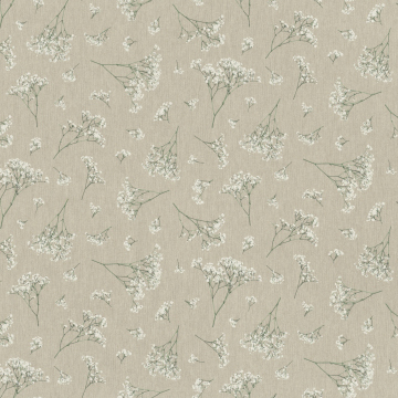 Tissu déco semi panama branches de gypsophile, naturel