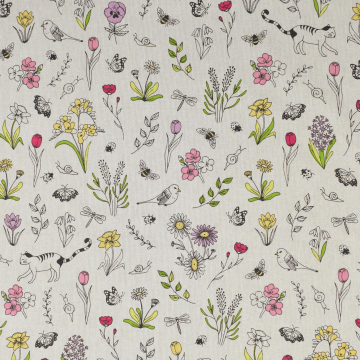 Tissu déco semi panama Printemps Spring Time,naturel