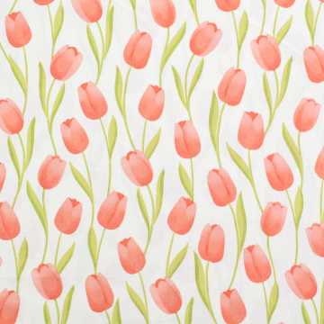 Decoratiestof half panama tulpen, gebroken wit