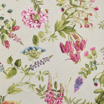 Tissu déco semi panama Fleurs Wildflowers, beige