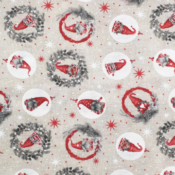 Decoratiestof Ottoman Christmas Gnomes, beige