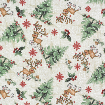 Decoration fabric Ottoman Funny Reindeer, beige
