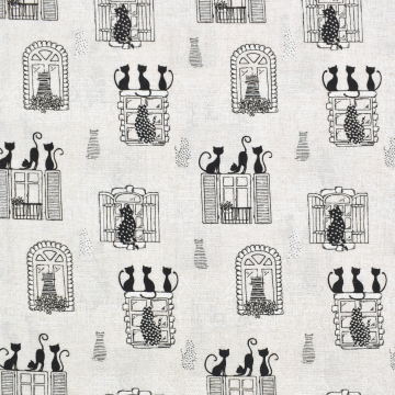 Dekostoff Ottoman Katzen am Fenster, beige