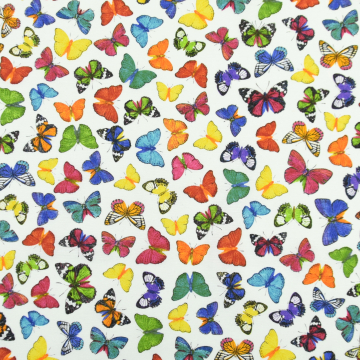 Dekostoff Ottoman Schmetterlinge, weiss multicolor