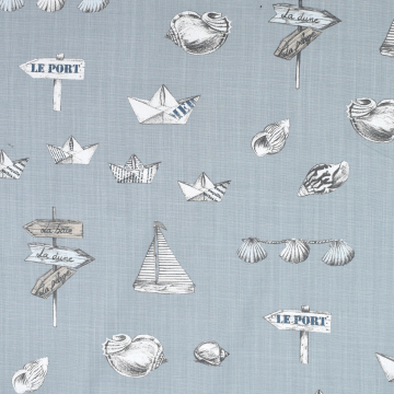 Tissu déco panama Maritime voilier bord de mer chic, gris bleu