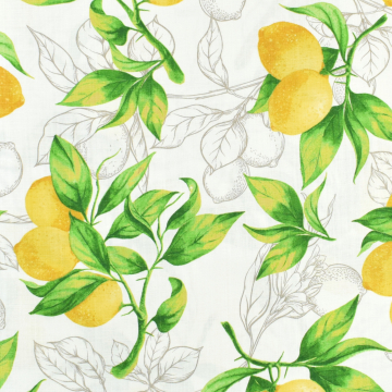 Tissu déco panama Citrons, blanc cassé