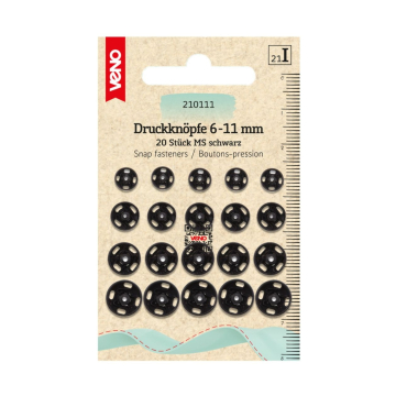 20 Boutons pression 6-11 mm, noir