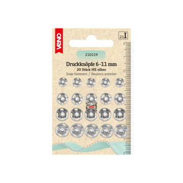 20 Boutons pression 6-11 mm, argent