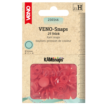 25 Boutons pression Snap Ø12,4mm KAMsnaps Veno, rouge
