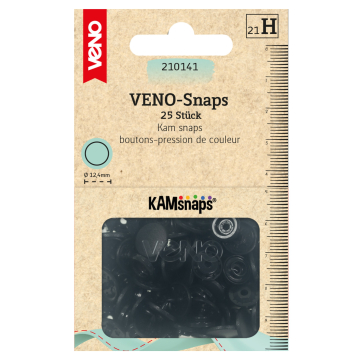 25 Boutons pression Snap Ø12,4mm KAMsnaps Veno, noir