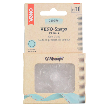 25 Boutons pression Snap Ø12,4mm KAMsnaps Veno, transparent