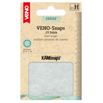 25 Boutons pression Snap Ø12,4mm KAMsnaps Veno, blanc