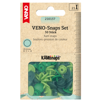 30 Boutons pression Snap Ø12,4mm KAMsnaps Color Mix Veno, vert foncé-vert clair-vert