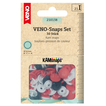 30 Boutons pression Snap Ø12,4mm KAMsnaps Color Mix Veno, bleu marine-rouge-blanc