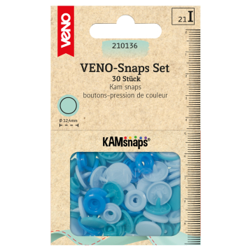 30 Boutons pression Snap Ø12,4mm KAMsnaps Color Mix Veno, bleu océan-turquoise-bleu clair