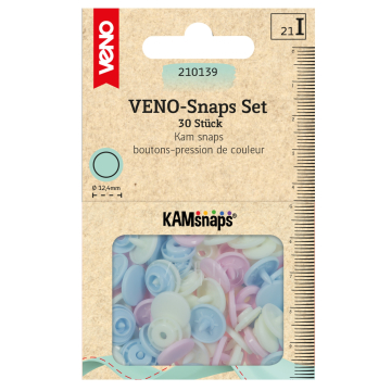 30 Boutons pression Snap Ø12,4mm KAMsnaps Color Mix Veno, rose-bleu clair-crème